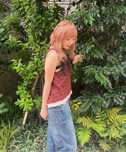 セール】back slit shaggy border tank top（タンクトップ