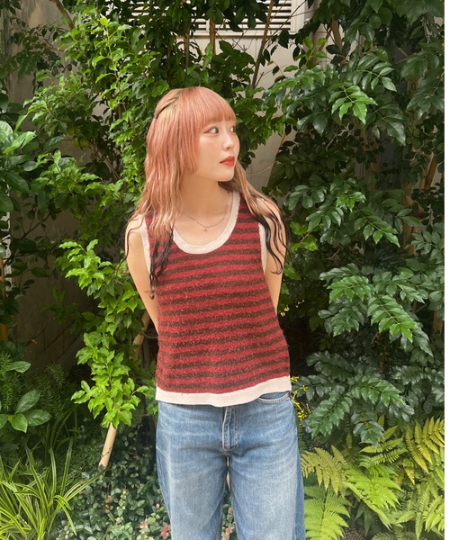 shesame（シーセム）の「back slit shaggy border tank top（タンクトップ・レディース・ブラック×ホワイト/テラコッタ/ブルー・MEDIUM/LARGE）」の18枚目の写真