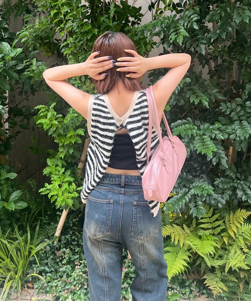 セール】back slit shaggy border tank top（タンクトップ
