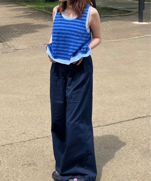 shesame（シーセム）の「back slit shaggy border tank top（タンクトップ・レディース・ブラック×ホワイト/テラコッタ/ブルー・MEDIUM/LARGE）」の7枚目の写真