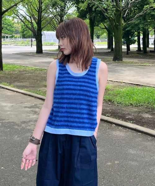 セール】back slit shaggy border tank top（タンクトップ