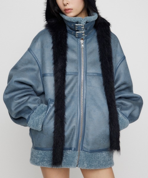 LAGUA GEM（ラグアジェム）の「VINTAGE OVER  FAUX ムートン（ムートンコート・レディース・ブラック/ライトブルー/グレイッシュベージュ・FREE）」の3枚目の写真