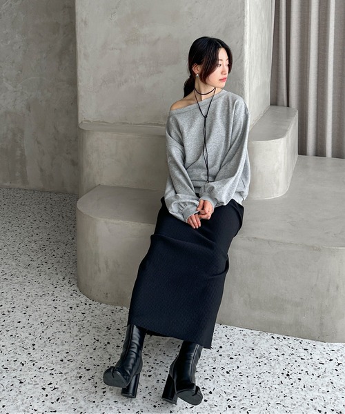 feepur（フェピュール）の「【セルフカット可】ゴム編みナロースカート（スカート・レディース・レッド/ブラック/チャコールグレー/杢グレー・MEDIUM/TALL）」の22枚目の写真