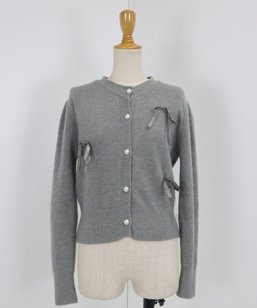 セール】リボン付きパールボタンカーディガン（カーディガン
