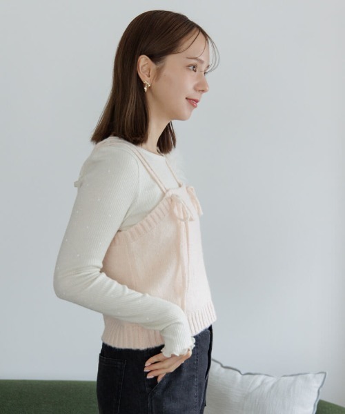 flower（フラワー）の「スウィートニットビスチェ（ニット/セーター・レディース・ブラウン/ピンク・FREE）」の5枚目の写真