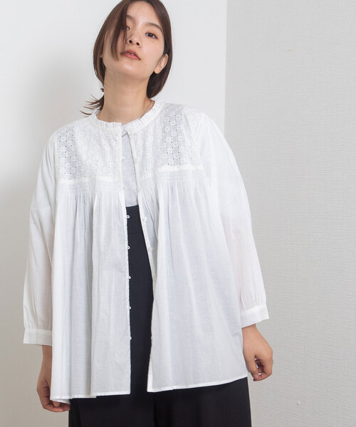 POU DOU DOU（プードゥドゥ）の「＜made in INDIA＞エンブロ使いスモッキングブラウス（シャツ/ブラウス・レディース・モカ/ブラック/オフホワイト・M）」の18枚目の写真