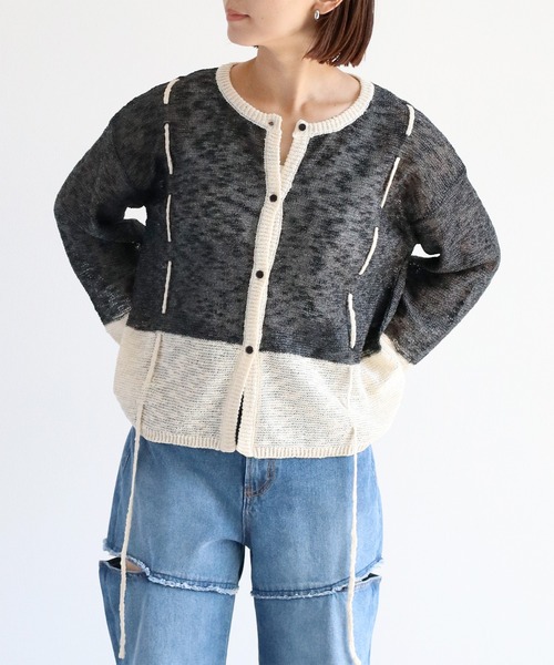 cepo（セポ）の「配色シャーリングカーディガン（カーディガン/ボレロ・レディース・ブラック/グレー/オフホワイト・M）」の17枚目の写真