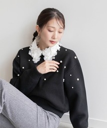 【選べる丈感】パール付きスウェットライクニット