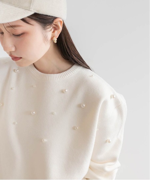 RANDA（ランダ）の「【選べる丈感】パール付きスウェットライクニット（ニット/セーター・レディース・グレー/ホワイト/ブラック・FT/FREE）」の16枚目の写真
