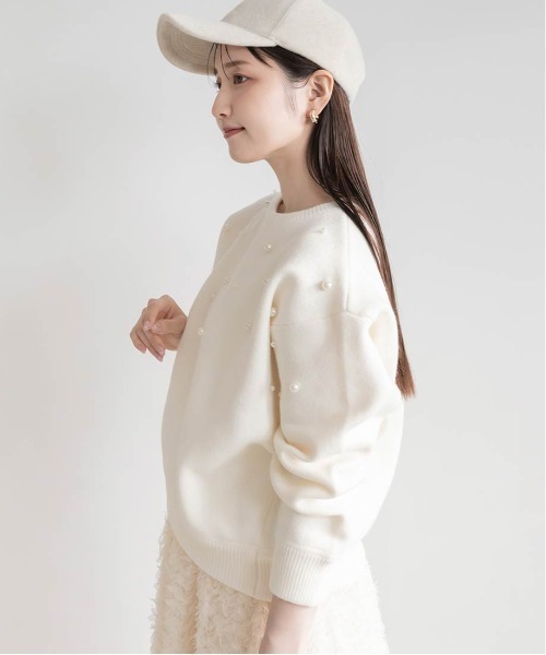 RANDA（ランダ）の「【選べる丈感】パール付きスウェットライクニット（ニット/セーター・レディース・グレー/ホワイト/ブラック・FT/FREE）」の17枚目の写真