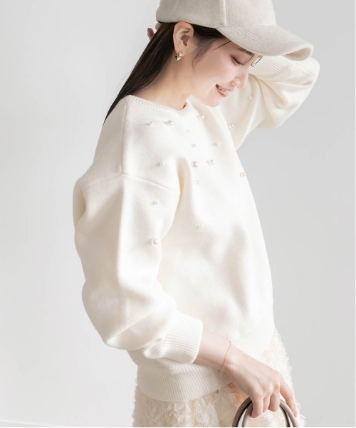 RANDA（ランダ）の「【選べる丈感】パール付きスウェットライクニット（ニット/セーター・レディース・グレー/ホワイト/ブラック・FT/FREE）」の18枚目の写真
