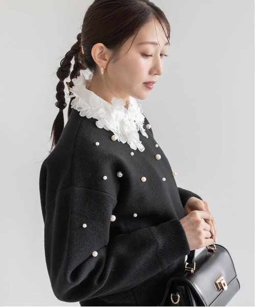 RANDA（ランダ）の「【選べる丈感】パール付きスウェットライクニット（ニット/セーター・レディース・グレー/ホワイト/ブラック・FT/FREE）」の5枚目の写真