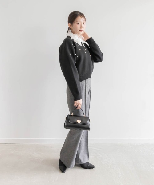 RANDA（ランダ）の「【選べる丈感】パール付きスウェットライクニット（ニット/セーター・レディース・グレー/ホワイト/ブラック・FT/FREE）」の8枚目の写真