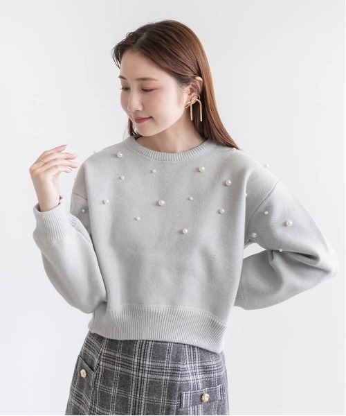 RANDA（ランダ）の「【選べる丈感】パール付きスウェットライクニット（ニット/セーター・レディース・グレー/ホワイト/ブラック・FT/FREE）」の9枚目の写真