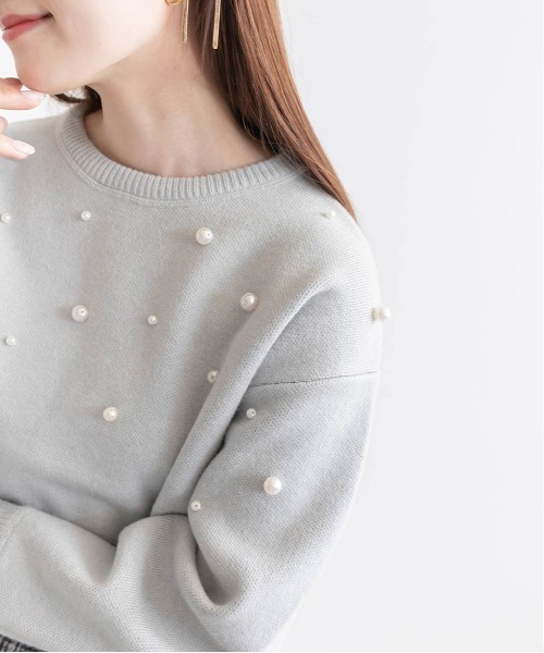 RANDA（ランダ）の「【選べる丈感】パール付きスウェットライクニット（ニット/セーター・レディース・グレー/ホワイト/ブラック・FT/FREE）」の10枚目の写真