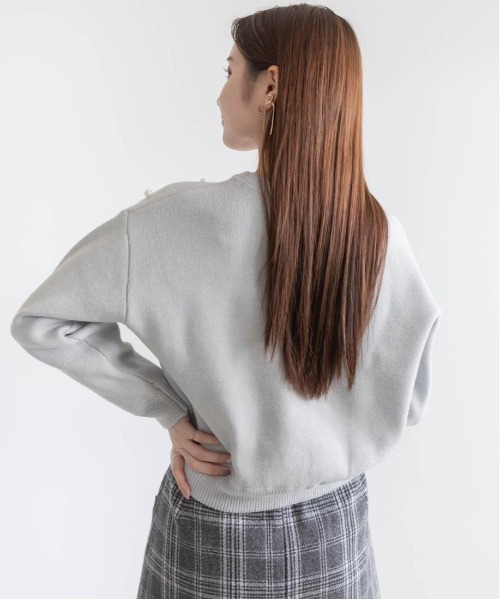 RANDA（ランダ）の「【選べる丈感】パール付きスウェットライクニット（ニット/セーター・レディース・グレー/ホワイト/ブラック・FT/FREE）」の12枚目の写真