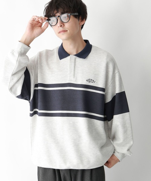 RAGEBLUE（レイジブルー）の「【SIGNAL SPORTS】ブロックライン/ヘビーウェイトコットンスナップポロシャツ（ポロシャツ・メンズ・ホワイト/ブラック・MEDIUM/LARGE）」の2枚目の写真