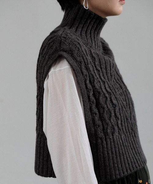 AMERICAN RAG CIE（アメリカンラグシー）の「タートルケーブルニットベスト（ニット/セーター・レディース・チャコールグレー/ベージュ・FREE）」の15枚目の写真