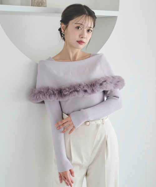 NOELA（ノエラ）の「ファートリムニット（ニット/セーター・レディース・ブラック/オフホワイト/ボルドー/ラベンダー・フリー）」の3枚目の写真