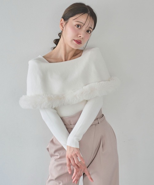 NOELA（ノエラ）の「ファートリムニット（ニット/セーター・レディース・ブラック/オフホワイト/ボルドー/ラベンダー・フリー）」の2枚目の写真