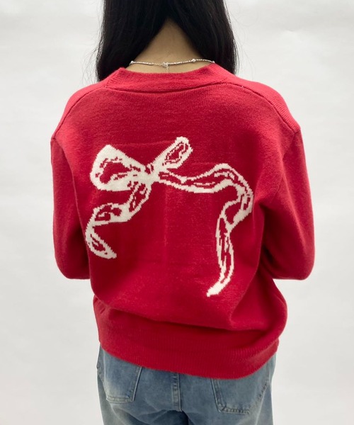 mebole(メボレ)の「ribbonセーターカーディガン(Tシャツ/カットソー・レディース・アイボリー/ブラック/レッド・FREE)」の3枚目の写真