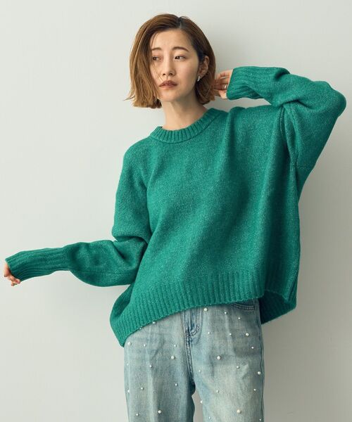 YECCA VECCA（イェッカヴェッカ）の「クルーネックソフトニット（ニット/セーター・レディース・ブラック/杢グレー/パープル/グリーン・FREE）」の3枚目の写真