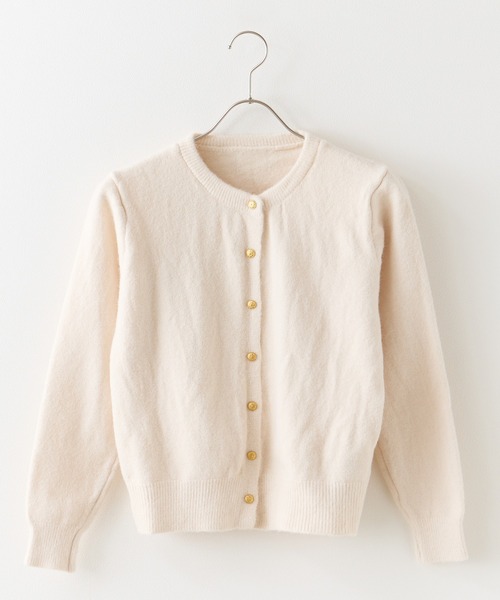 ゴールドボタンショート丈クルーネックニットカーディガン