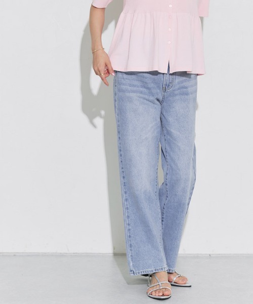 Pierrot(ピエロ)の「ラフストレートコットンデニム(デニムパンツ・レディース・サックスブルー・L/M/S/XS)」の1枚目の写真