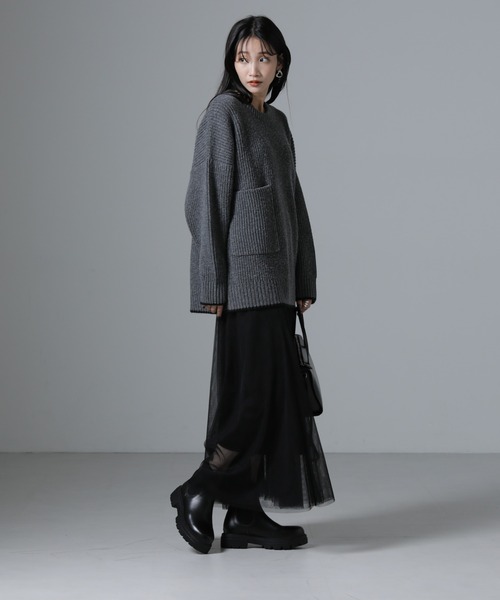 NANO universe（ナノユニバース）の「ポケットディティール片畔ニットプルオーバー（ニット/セーター・レディース・ライトグレー/アイボリー/チャコール・FREE）」の7枚目の写真