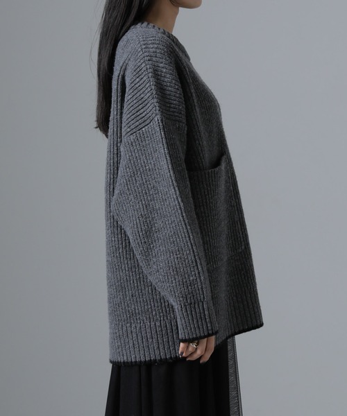 NANO universe（ナノユニバース）の「ポケットディティール片畔ニットプルオーバー（ニット/セーター・レディース・ライトグレー/アイボリー/チャコール・FREE）」の9枚目の写真
