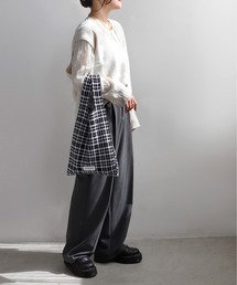 チェック柄ニットバッグ