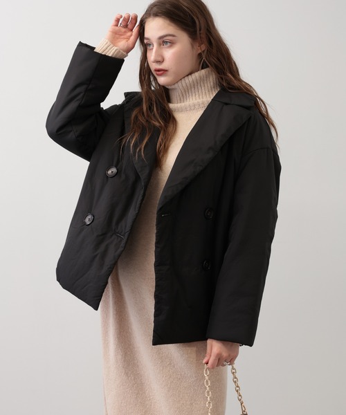 saloon（サルーン）の「SALOON(サルーン)/ナイロン中綿ジャケット（ダウンジャケット/コート・レディース・ブラック/オフホワイト・FREE）」の2枚目の写真