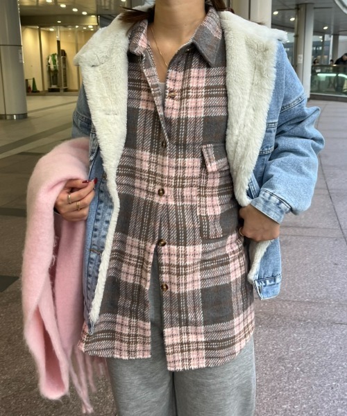 paravion(パラビオン)の「チェックオーバーネルシャツ(シャツ/ブラウス・レディース・ブラウン/ピンク/ブラック・FREE)」の5枚目の写真