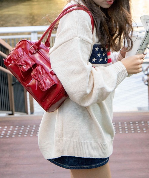 WEGO（ウィゴー）の「WEGO/【25年春夏新作】ギャザーリボン2ポケットボストンバッグ（ショルダーバッグ・レディース・レッド/ブラック/シルバー・FREE）」の11枚目の写真