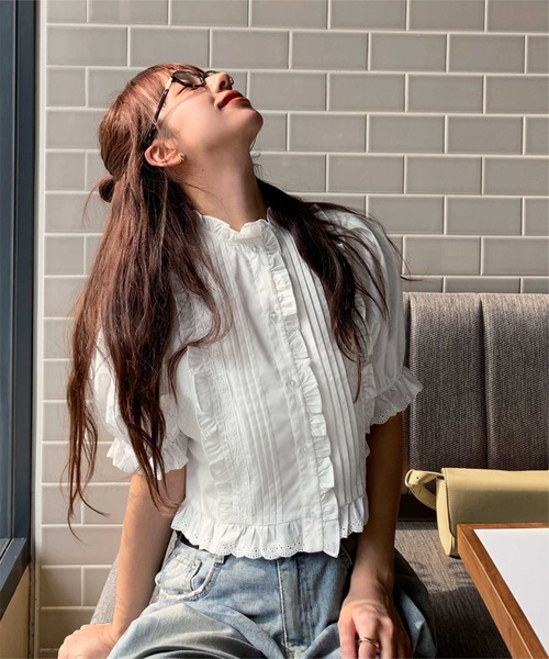 titivate（ティティベイト）の「フリルレースデザインブラウス（シャツ/ブラウス・レディース・ブラック/オフホワイト・L/M/S）」の14枚目の写真