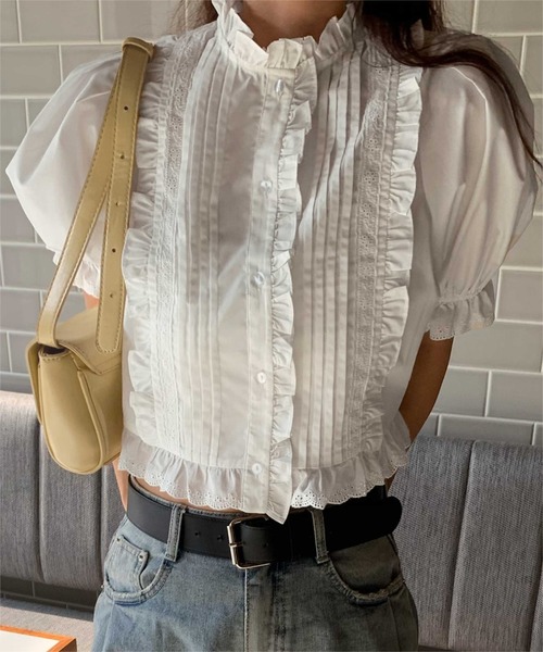 titivate（ティティベイト）の「フリルレースデザインブラウス（シャツ/ブラウス・レディース・ブラック/オフホワイト・L/M/S）」の8枚目の写真