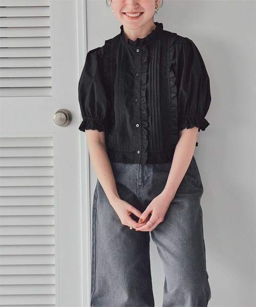 /S'MaxMara フリルデザイン ブラウス ネイビー S´MaxMara フリルデザイン ブラウス ネイビー - レディース