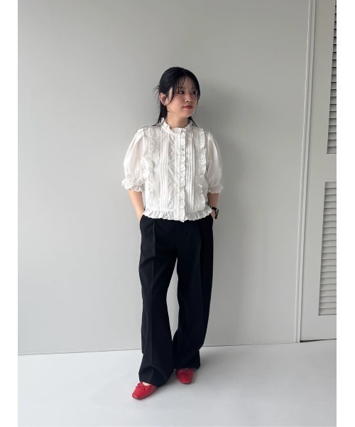 きらりページ クチュールバイロジータ ブラウス シャツ 配色レーストップス