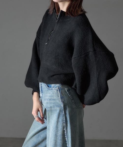 each（イーチ）の「圧縮ニット風ダブルジップボリュームスリーブパーカー（パーカー・レディース・ブラック/ブラウン/モカ・FREE）」の21枚目の写真