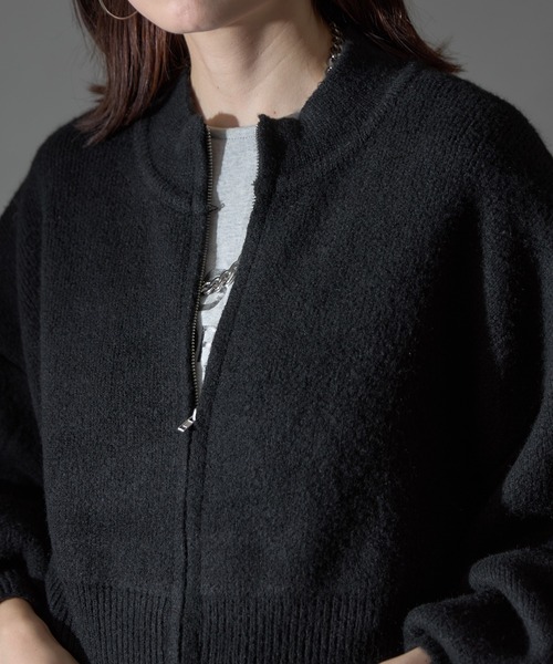セール】圧縮ニット風ダブルジップボリュームスリーブパーカー