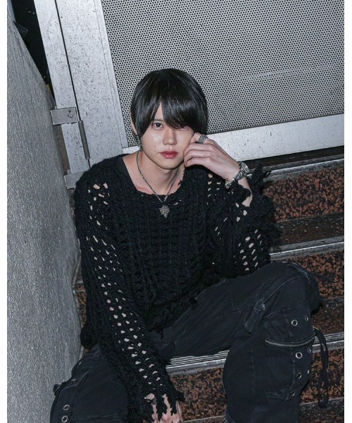 REFLEM(レフレム)の「『REFLEM/レフレム』タンク付き格子編みニットPO/ニットプルオーバー(ニット/セーター・レディース・グレー/ブラック・FREE)」の19枚目の写真