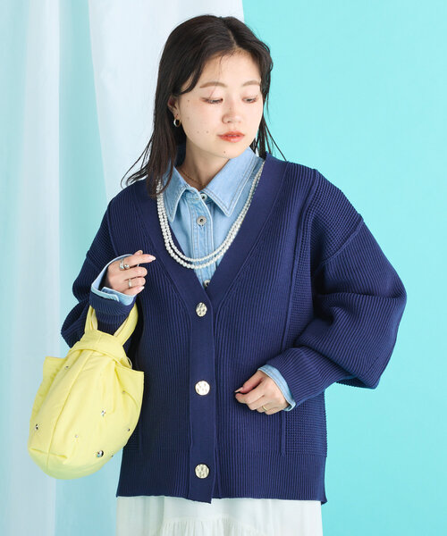 ネイビー ボタン付きカーディガン 肘パッチ ami ネイビー ボタン付きカーディガン ネイビー（紺）系 AMI PARIS