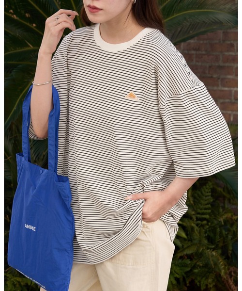KELTY（ケルティ）の「別注【KELTY】オーバーサイズ マルチボーダーTEE / アメカジ レトロ配色 ビッグTシャツ アウトドア / ユニセックス（Tシャツ/カットソー・レディース・ホワイト/ブラック/グレー/ブルー/ホワイト系1/アイボリー・M/S/XS/L）」の3枚目の写真