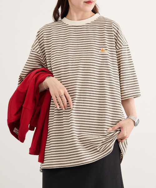 KELTY（ケルティ）の「別注【KELTY】オーバーサイズ マルチボーダーTEE / アメカジ レトロ配色 ビッグTシャツ アウトドア / ユニセックス（Tシャツ/カットソー・レディース・ホワイト/ブラック/グレー/ブルー/ホワイト系1/アイボリー・M/S/XS/L）」の5枚目の写真