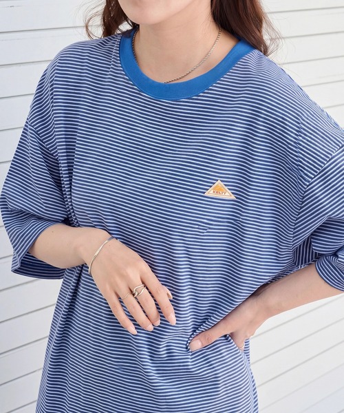 KELTY（ケルティ）の「別注【KELTY】オーバーサイズ マルチボーダーTEE / アメカジ レトロ配色 ビッグTシャツ アウトドア / ユニセックス（Tシャツ/カットソー・レディース・ホワイト/ブラック/グレー/ブルー/ホワイト系1/アイボリー・M/S/XS/L）」の6枚目の写真