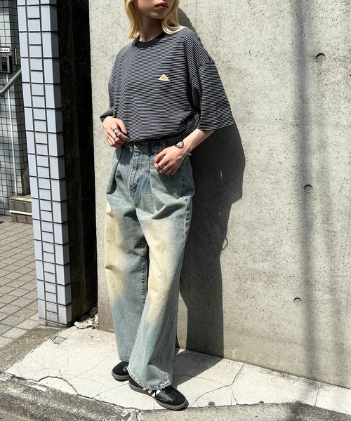 KELTY（ケルティ）の「別注【KELTY】オーバーサイズ マルチボーダーTEE / アメカジ レトロ配色 ビッグTシャツ アウトドア / ユニセックス（Tシャツ/カットソー・レディース・ホワイト/ブラック/グレー/ブルー/ホワイト系1/アイボリー・M/S/XS/L）」の18枚目の写真