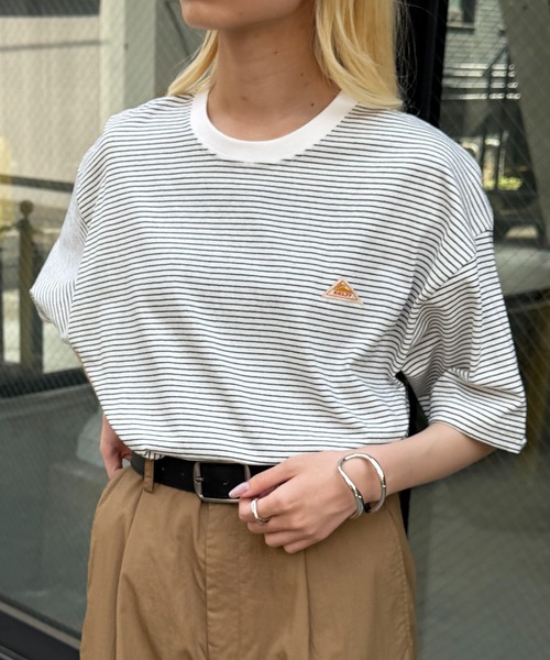KELTY（ケルティ）の「別注【KELTY】オーバーサイズ マルチボーダーTEE / アメカジ レトロ配色 ビッグTシャツ アウトドア / ユニセックス（Tシャツ/カットソー・レディース・ホワイト/ブラック/グレー/ブルー/ホワイト系1/アイボリー・M/S/XS/L）」の11枚目の写真