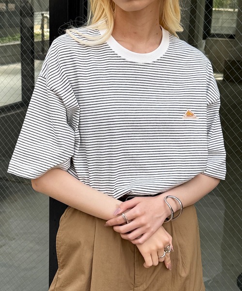 KELTY（ケルティ）の「別注【KELTY】オーバーサイズ マルチボーダーTEE / アメカジ レトロ配色 ビッグTシャツ アウトドア / ユニセックス（Tシャツ/カットソー・レディース・ホワイト/ブラック/グレー/ブルー/ホワイト系1/アイボリー・M/S/XS/L）」の12枚目の写真