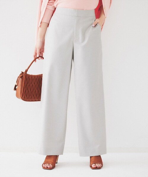セール】【後ろウエストゴム/洗える】梳毛調ソフトワイドパンツ