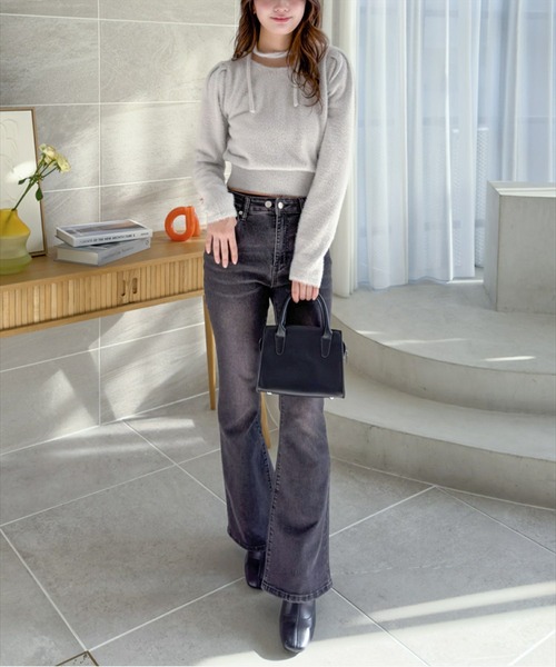 CLEAR BASIC（クリアベーシック）の「バックリボンショートフェザーニットトップス[着回し抜群 大人 カジュアル] ≪再入荷≫（ニット/セーター・レディース・ピンク/オフホワイト/ライトグレー/イエロー・F）」の5枚目の写真